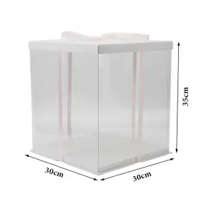 10 Inch Clear Plastic Cake Gift Box with Ribbon 30cm W x 30cm D x 35cm H