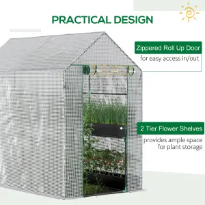 Outsunny Walk in Greenhouse w/Shelves Steeple Grow House 186x 120 x 190cm White