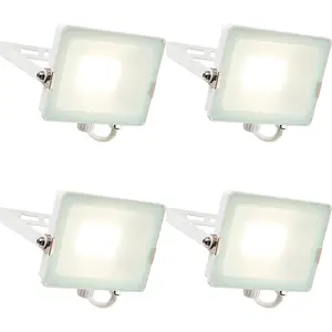 4 PACK Outdoor Waterproof LED Floodlight - 30W Cool White LED - Matt White