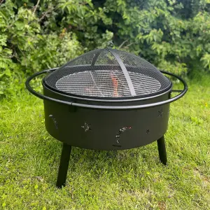 Star and Moon Fire Bowl with Grill, Safety Guard, Poker & Premium Cover