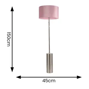 ValueLights Lexy Brushed Chrome Rotary Dimmer Switch Floor Lamp with Blush Pink Velvet Shade