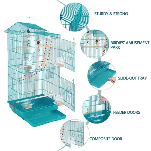 Yaheetech Teal Blue Large Roof Top Metal Bird Cage w/ Swing and Ladder