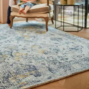 Blue Ochre Traditional Bordered Easy to clean Rug for Bed Room, Living Room, and Dining Room-160cm X 230cm