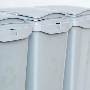 Plastic Manual Lift Rubbish Bin - 40L (Set of 3) Eco Grey