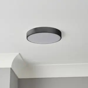 GoodHome Wapta Flush Matt Metal & plastic Black Bathroom LED Ceiling light