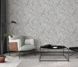 Glamourous Silk Design with and Satin Finish Mural in Soft Grey