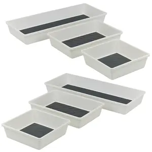 URBNLIVING 17cm Width 6Pcs Non Slip Tray Set Kitchen Office Drawer Utensils Multi Purpose Organizer