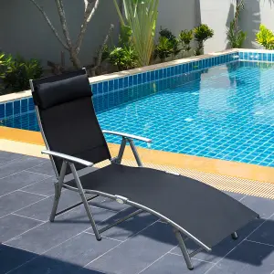 Outsunny Sun Lounger Recliner Foldable 7 Levels Textilene Black Patio