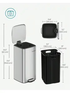 SONGMICS Kitchen Bin, 8-Gallon (30 L) Trash Bin, Steel Pedal Bin, With Inner Bucket, Soft Close And Stays Open