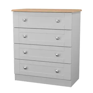 Sussex Ready assembled Grey & oak 4 Drawer Chest (H)882mm (W)765mm (D)415mm