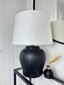 Black Stone Effect Ceramic Table Lamp with Linen Shade