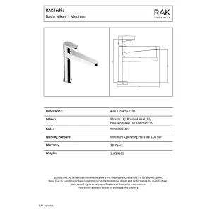 RAK Ischia Mid Height Brushed Nickel Modern Basin Mixer Tap Solid Brass