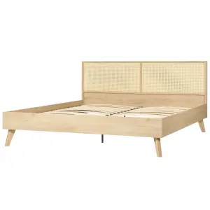 Rattan EU Super King Size Bed Light Wood MONPAZIER