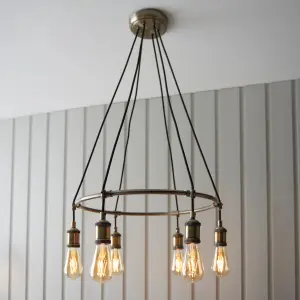 Luminosa Hal Plate Pendant Ceiling Lamp, Antique Brass Plate