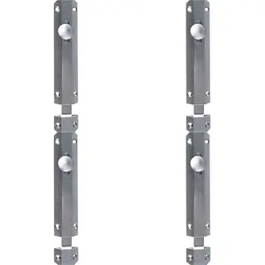 4 PACK - Surface Mounted Flat Sliding Door Bolt Lock 102mm x 36mm Satin Chrome