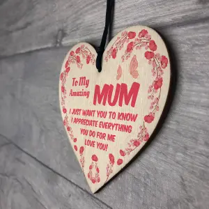 Red Ocean Mum Gifts From Son Daughter For Mothers Day Birthday Wooden Heart Sign Gift For Mum Mummy Keepsake