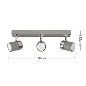 ValueLights Rosie Modern 3 Way Cement Effect Straight Bar Ceiling Spotlight