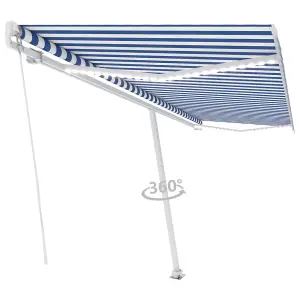 Berkfield Manual Retractable Awning with LED 500x300 cm Blue and White