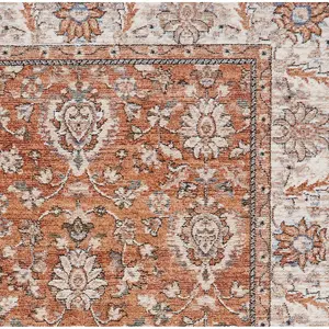 Brown Terracotta Traditional Bordered Floral 10mm Thick Stain-Resistant Rug For Bedroom, & Dining Room-80cm X 300cm