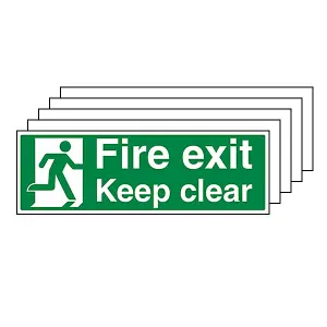 FIRE EXIT KEEP CLEAR Safety Sign - 1mm Rigid Plastic - 450 X 150mm - 5 Pack