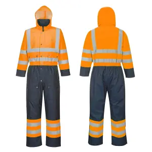 Hi-Vis Contrast Coverall - Orange and Navy Winter Lined Suit 2XL