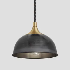 Industville Chelsea Dome Pendant, 8 Inch, Pewter, Brass Holder