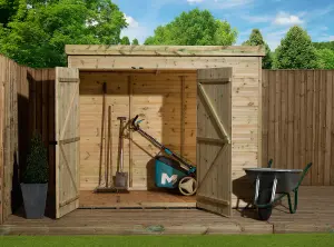 Empire 4000  Pent 7x5 pressure treated tongue and groove wooden garden shed double door left (7' x 5' / 7ft x 5ft) (7x5)