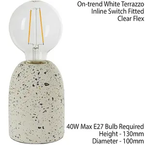 Modern Terrazzo Mini Table Lamp White Speckled Marble Bedside Bulb Holder Light