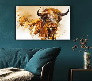 The Highland Cow Illustration Canvas Print Wall Art - Medium 20 x 32 Inches