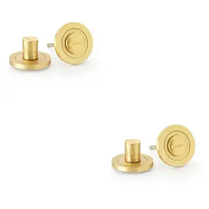 2 PACK - Modern Hammered Thumbturn & Release Lock - Satin Brass - Bathroom Door WC