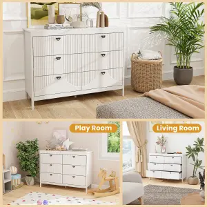 COSTWAY 6-Drawer Chest of Drawers 3-tier Wooden Sideboard Cabinet White