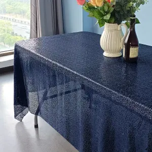 Neel Blue 70x144 Inch Rectangle Sequin Tablecloth, Navy