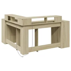 Berkfield Desk with LED Lights Sonoma Oak 152x152x91 cm Engineered Wood