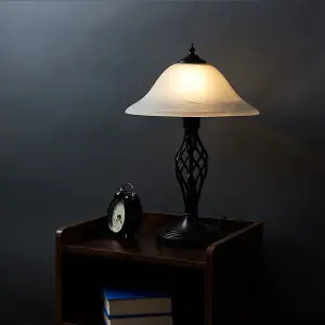 ValueLights Memphis Traditional Style Satin Black Barley Twist Table Lamp with Frosted Shade