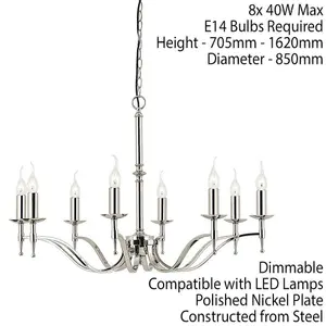 Avery Ceiling Pendant Chandelier Light 8 Lamp Bright Nickel Curved Candelabra