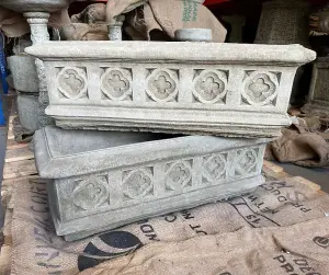 Pair of Large Gothic Stone Troughs Planter Vase Urn Flower Pot British Made Outdoor Garden Ornament