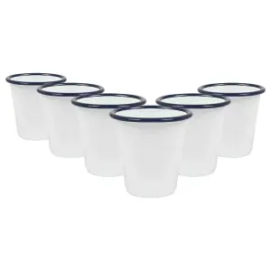 Argon Tableware White Enamel Tumblers - 300ml - Blue - Pack of 6