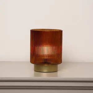 Melody Maison Rust Orange Ribbed Glass Ambient Table Lamp