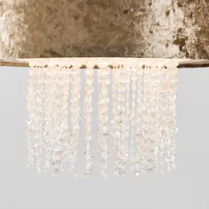 ValueLights Boland Modern Gold Velvet Cylinder Ceiling Pendant Light Shade with Clear Acrylic Droplets