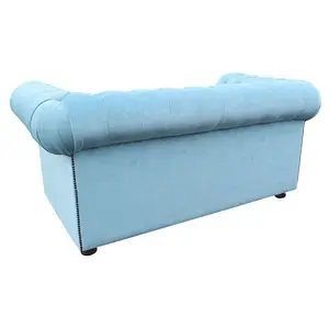 Chesterfield 2 Seater Sofa Settee Velluto Duck Egg Blue Fabric In Classic Style