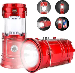 LED Camping Lantern 2 mode 5W 6500K IP44 Rechargeable, Phone Rechargeable, Red