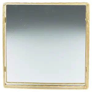 URBNLIVING Height 4cm Set of 2 Gold Metal Frame Square Mirror Tray Set Vanity Perfume Makeup Candle Trinket Tray