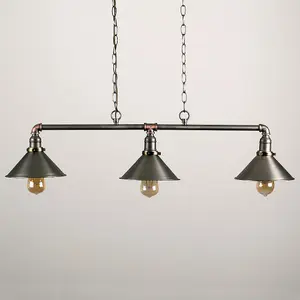 ValueLights Corinthia Retro Style Pewter Brass and Copper Metal 3 Way Over Table Ceiling Light Fitting