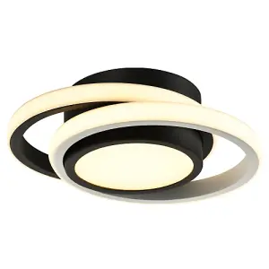 Modern LED Ceiling Light with Black and White Rings and Central Downlighter