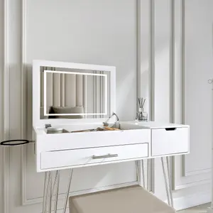 Emilie x Renee White Flip Top LED Mirror Dressing Table and Jewellery Cabinet Set