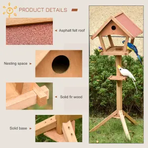 PawHut Wooden Bird Feeder Stand for Garden Backyard Decorative Pre-cut Natural