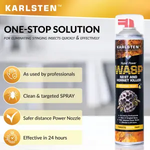 Karlsten Hyper Power Wasp Nest & Hornet Killer Spray - 600ml High Strength Long Range 5 Metre Spray for Indoor and Outdoor