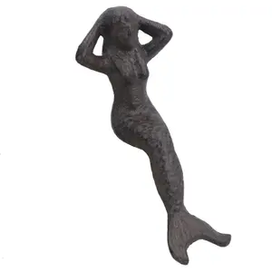 Small Mermaid Cast Iron Statue Figure Ornament Garden Water Pond Shelf Sitting