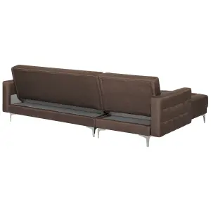 Right Hand Fabric Corner Sofa with Ottoman Brown ABERDEEN