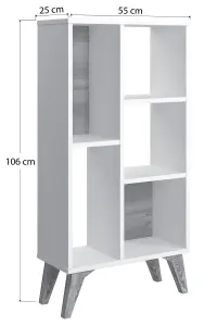 Frame Bookcase Free Standing Storage Shelf, 55 x 25 x 106 cm 5 Display Shelves, Bookshelf, Open Cabinet, Oak